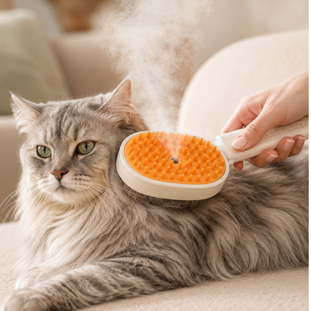 Gatto spazzolato con la nebulizzazione PawMist